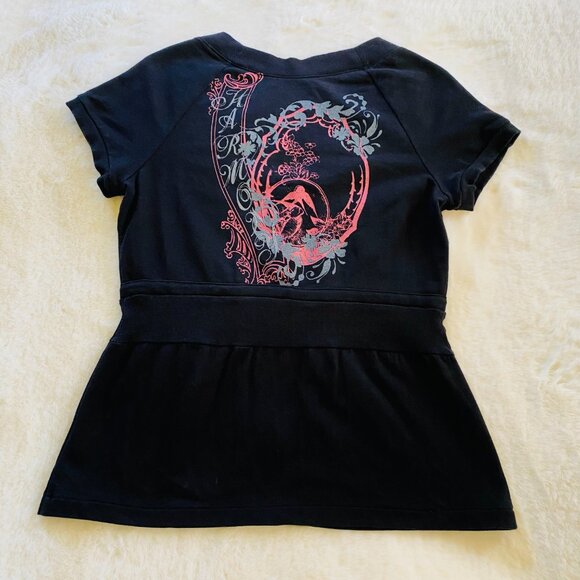 Women's Black Activewear Short-Sleeve Zip-Up Jacket, Bird Graphic Y2K style - Picture 4 of 10